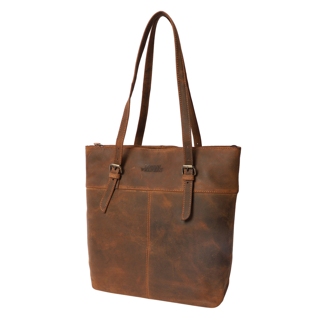 London Velvery Vintage Leather Tote Shoulder Bag