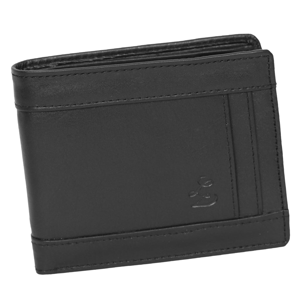 Men's Leather Wallet with coin pocket - BLACK