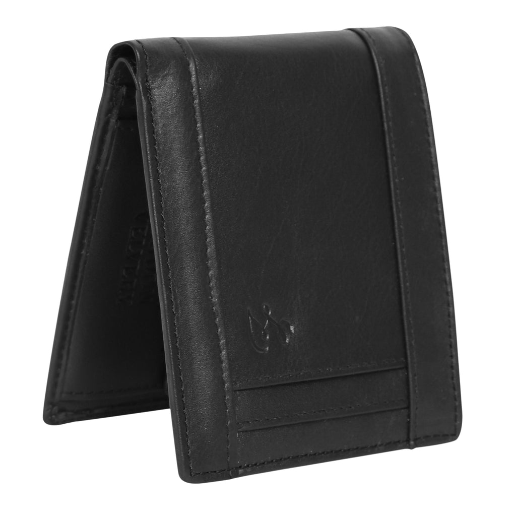 Men's Leather Wallet with coin pocket - BLACK