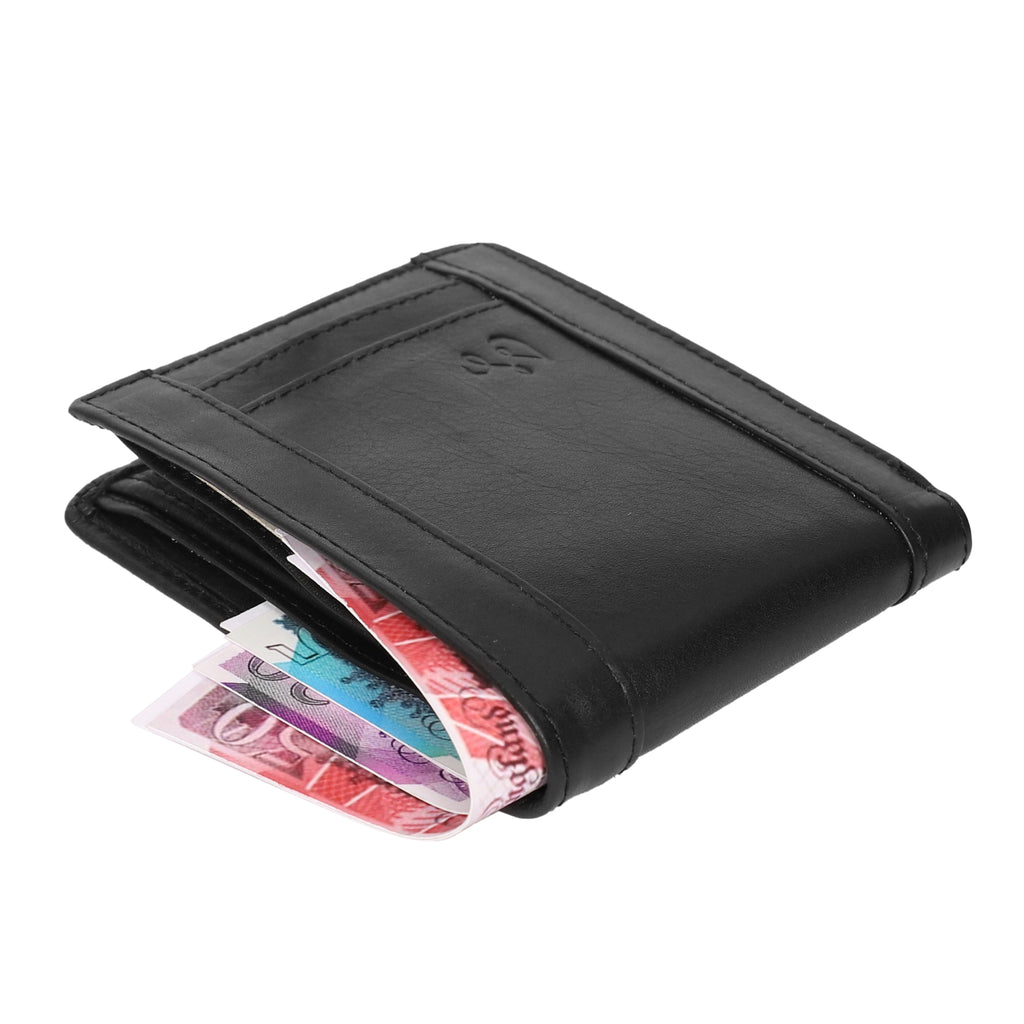 Men's Leather Wallet with coin pocket - BLACK