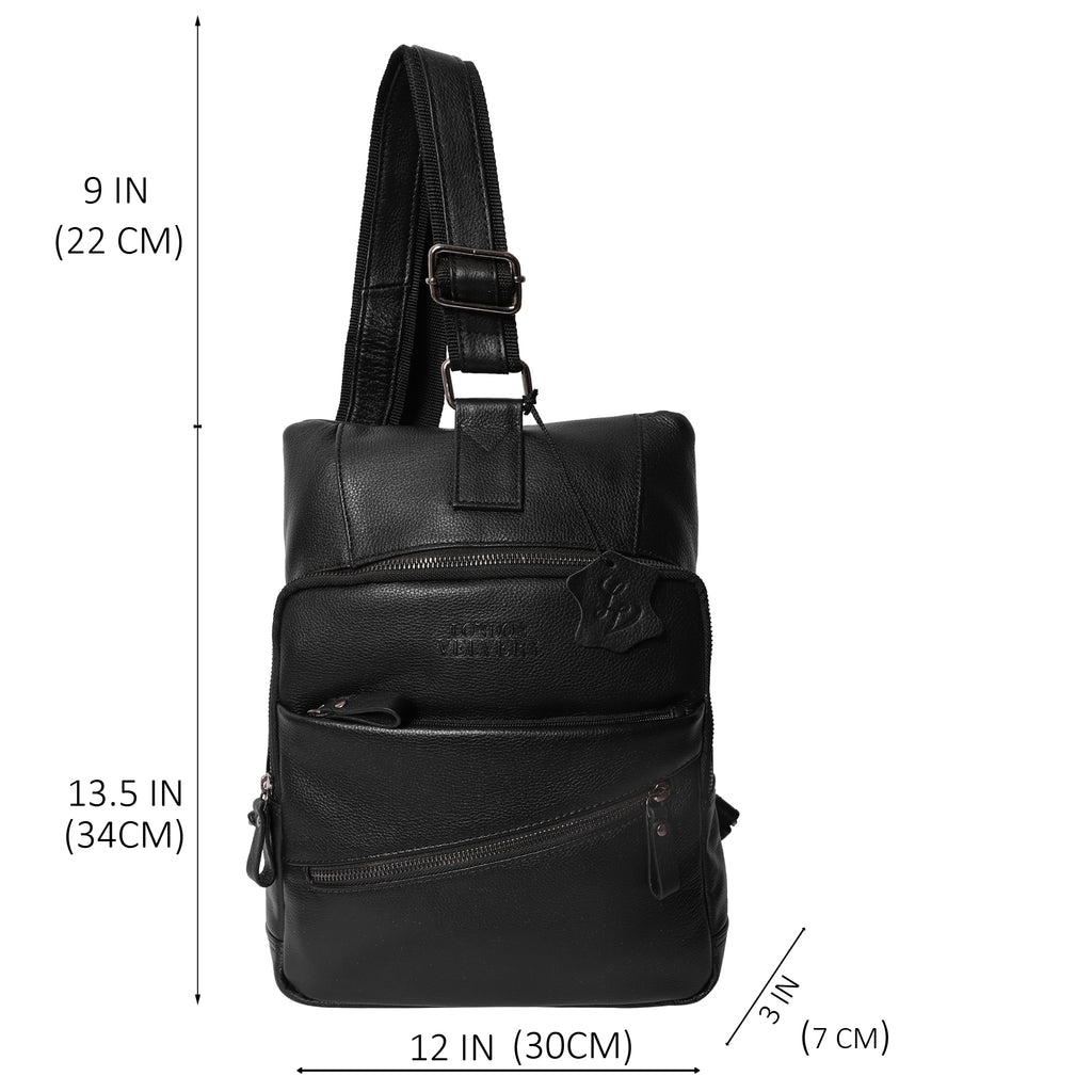 Quality Crunch - Unisex Leather Backpack/Crossbody Bag - Black