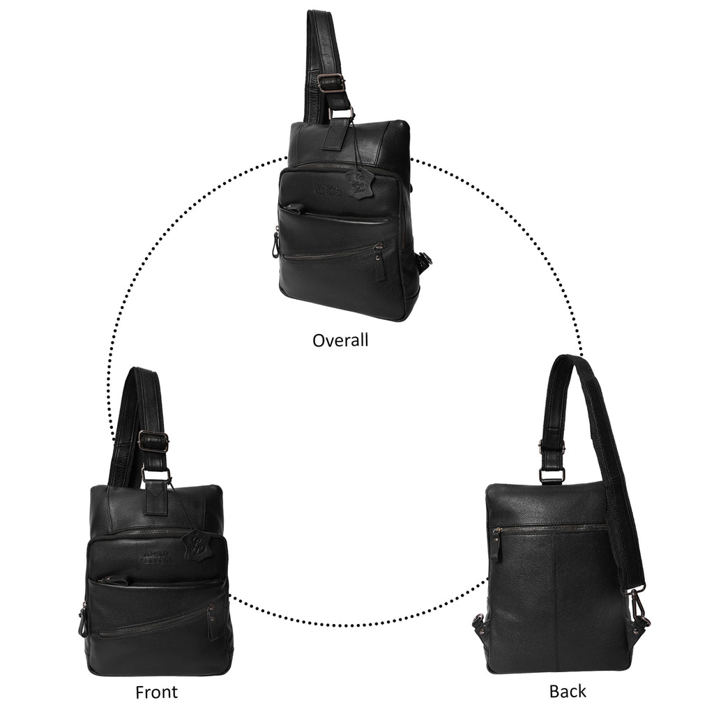 Quality Crunch - Unisex Leather Backpack/Crossbody Bag - Black