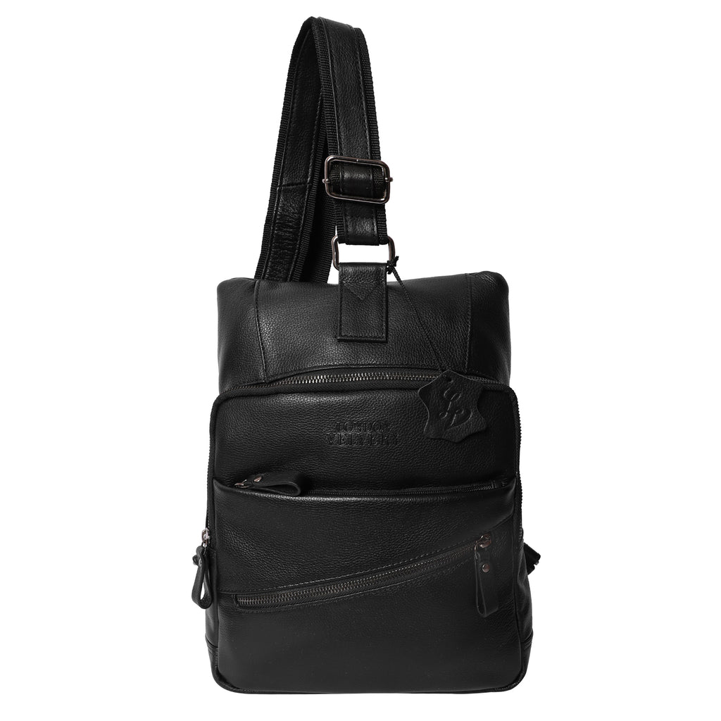 Quality Crunch - Unisex Leather Backpack/Crossbody Bag - Black