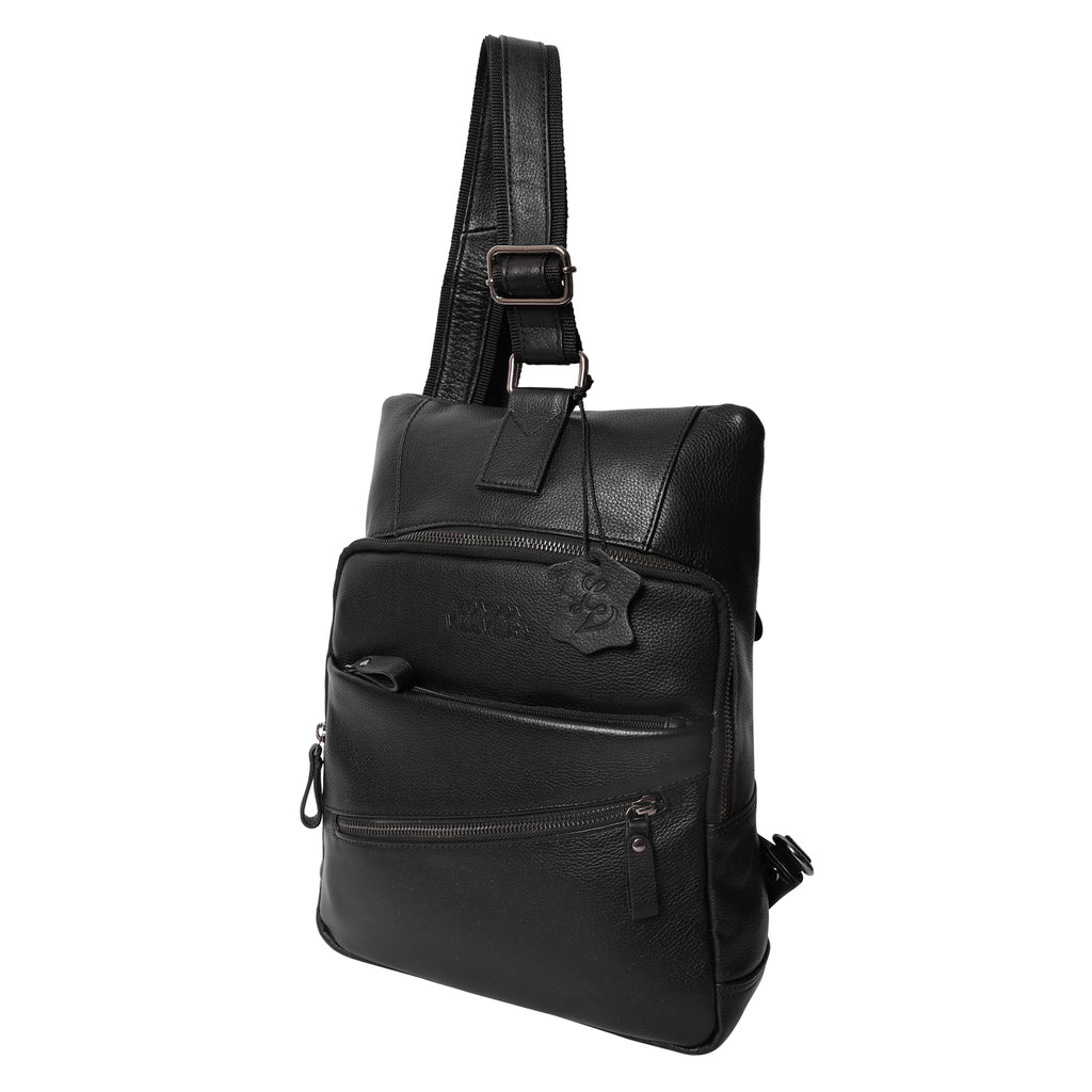 Quality Crunch - Unisex Leather Backpack/Crossbody Bag - Black