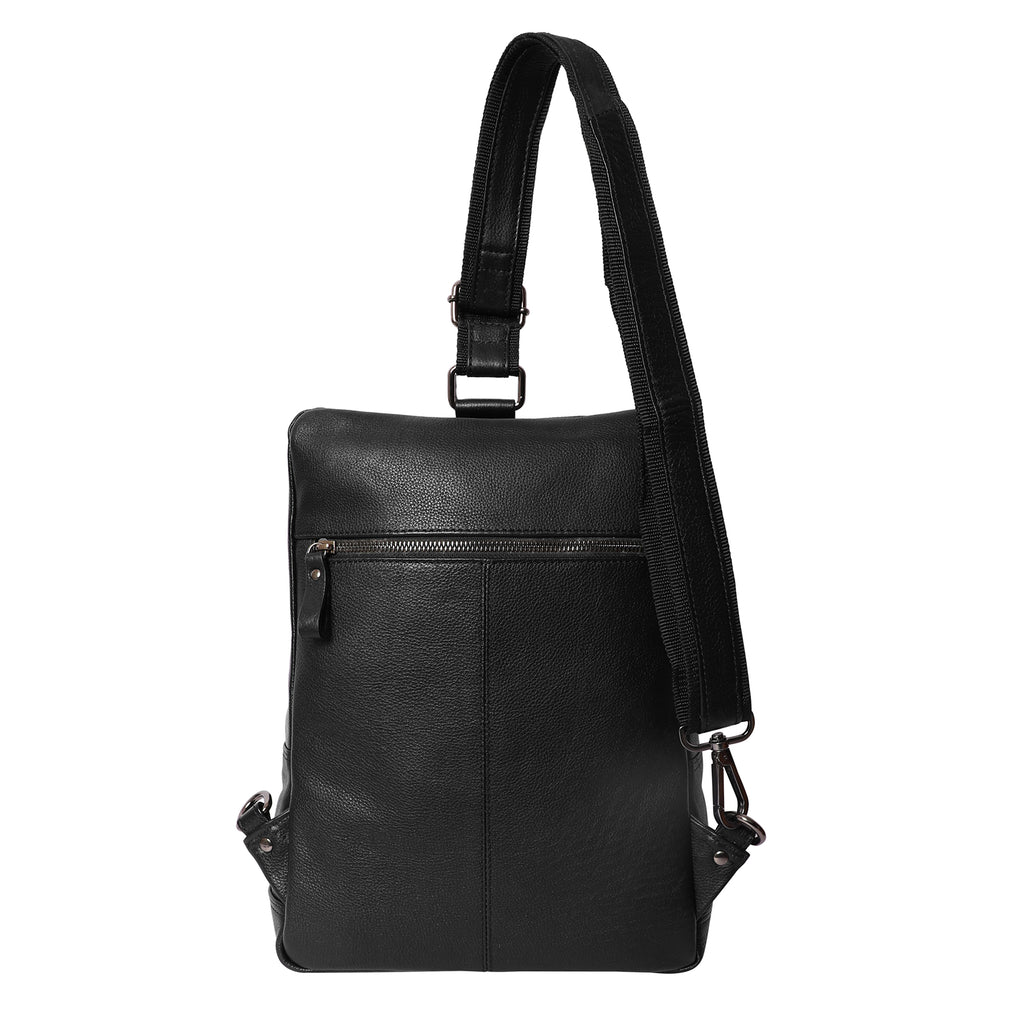 Quality Crunch - Unisex Leather Backpack/Crossbody Bag - Black