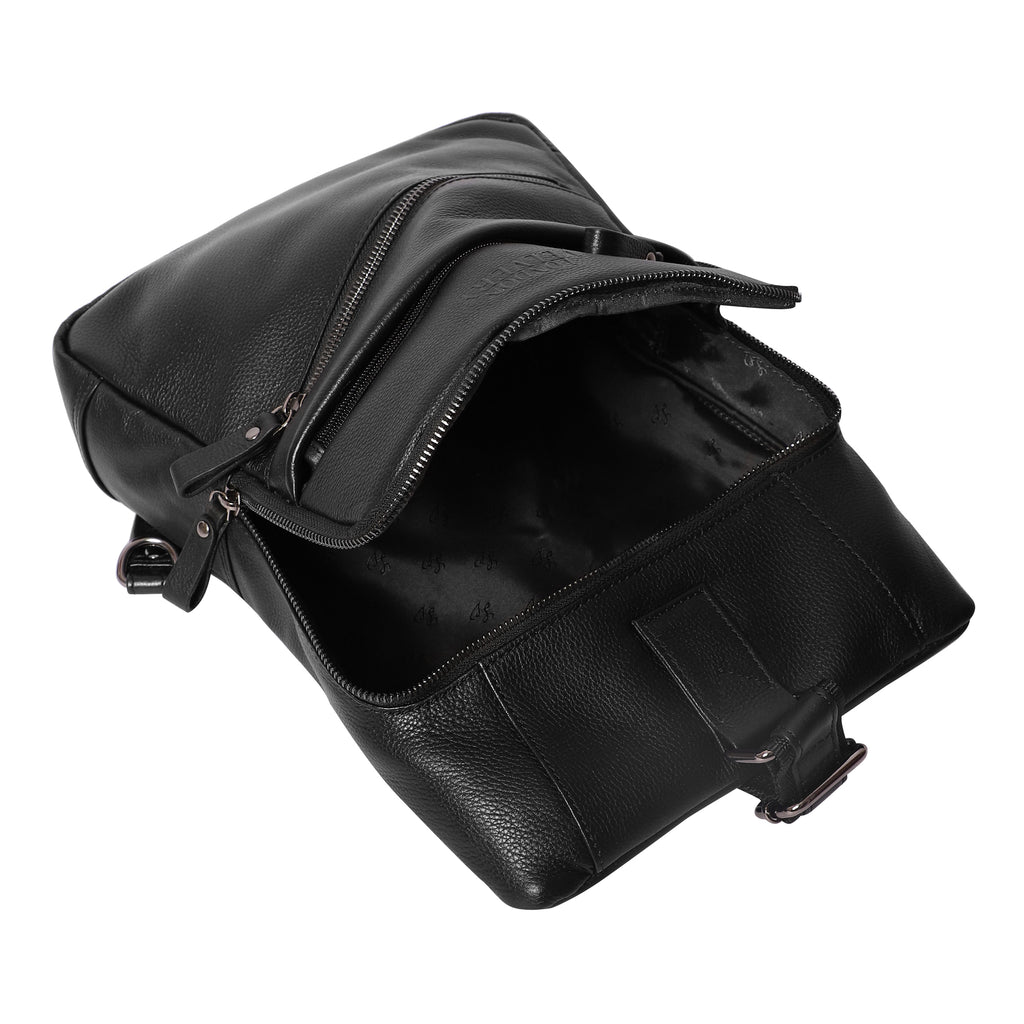 Quality Crunch - Unisex Leather Backpack/Crossbody Bag - Black